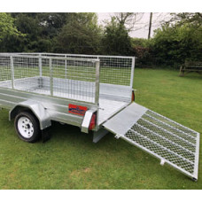 Road Trailer – 8ft X 5ft X 12″ High Sides + Mesh Cage 600mm + Rear Ramp 1200mm Free Hitch Lock
